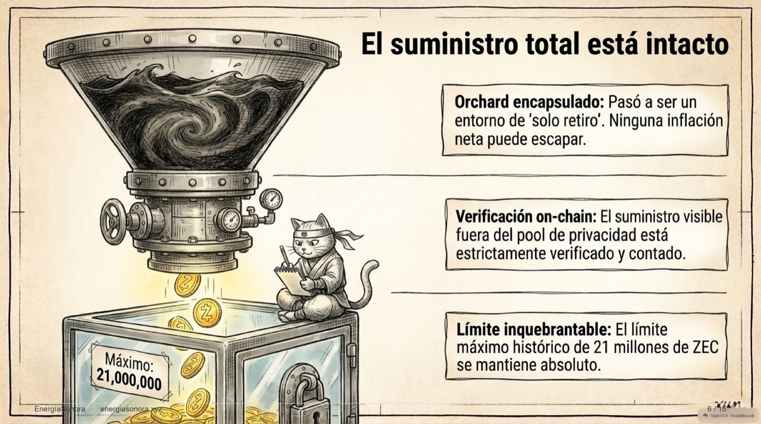 Slide: verificación del suministro y el límite de 21 millones de ZEC